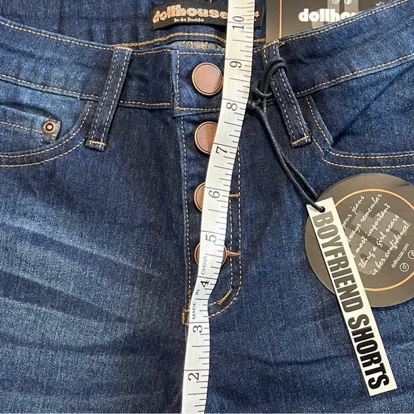 jean shorts high rise button fly 5 pocket rolled hem dark wash dollhouse tag - Picture 9 of 10